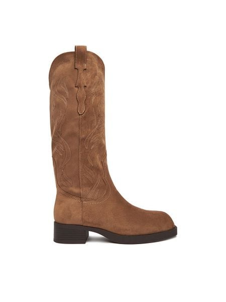 JENNY Kozaki CEO-HY80176-1 Brązowy. Brązowe kozaki damskie Jenny, z materiału, bez obcasa, na płaskiej podeszwie, bez zapięcia. Za 249.99 zł.