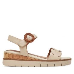 Sandały Tamaris. Brązowe sandały damskie Tamaris, bez wzorów, bez obcasa, na koturnie, bez zapięcia. Za 209.99 zł.