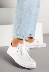 Białe Tenisówki w Kwiatowy Wzór Telanilisa. Białe obuwie sportowe damskie Born2be, z jeansu, bez zapięcia, tenisowe. Za 44.99 zł.