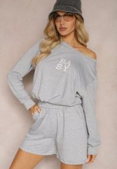 Szary Komplet Dresowy 2-Częściowy Bluza Krótsza i Luźne Spodenki Szorty Frania. Szare bluzy damskie Renee, m, bez wzorów, z dresówki, bez kaptura. Za 44.99 zł.