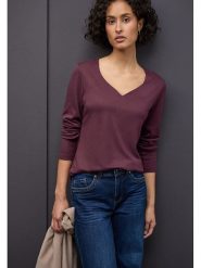 Street One Koszulka w kolorze fioletowym rozmiar: 40. Różowe koszulki damskie Street One, bez wzorów, z bawełny, bez kołnierzyka, bez ramiączek. Za 65.23 zł.