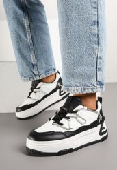 Biało-Czarne Sneakersy na Grubej Podeszwie Zdobione Cyrkoniami Neothra. Białe obuwie sportowe damskie Born2be, z jeansu, bez zapięcia, trekkingowe. Za 99.99 zł.