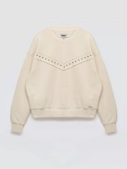 Bluza damska z linii Authentic perłowa Frolia 103. Białe bluzy damskie Big Star, l, z aplikacjami, z dzianiny, bez kaptura. Za 199.99 zł.