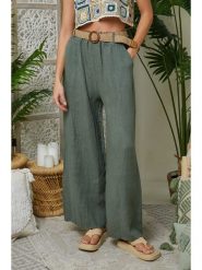 Lin Passion Lniane spodnie w kolorze khaki rozmiar: 36/38. Brązowe spodnie materiałowe damskie Lin Passion, bez wzorów, ze lnu. Za 171.68 zł.