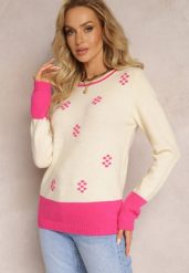 Jasnobeżowy Sweter z Drobnymi Kropkami z Wełną Angorską Liname. Brązowe swetry klasyczne damskie Renee, l, z wełny, bez kołnierzyka. Za 59.99 zł.