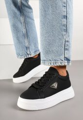 Czarne Sneakersy Vices na Platformie z Ozdobną Aplikacją Aramiella. Czarne obuwie sportowe damskie Born2be, z jeansu, bez zapięcia. Za 89.99 zł.