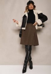 Brązowa Rozkloszowana Spódnica Preppy z Plisami Enavirra. Brązowe spódnice damskie Renee, na co dzień, l, bez wzorów, klasyczne, mini. Za 119.99 zł.