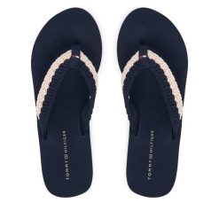Japonki Tommy Hilfiger. Niebieskie klapki damskie Tommy Hilfiger, bez wzorów, bez obcasa, bez zapięcia. Za 229.99 zł.