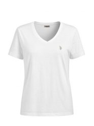 U.S. Polo Assn. Koszulka w kolorze białym rozmiar: S. Białe bluzki damskie U.S. Polo Assn., s, bez wzorów, z bawełny, bez kołnierzyka, bez ramiączek. Za 69.58 zł.