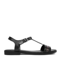 Sandały Lasocki. Czarne sandały damskie Lasocki, bez wzorów, bez obcasa, na płaskiej podeszwie, bez zapięcia. Za 149.99 zł.