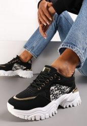 Czarne Sneakersy na Grubej Podeszwie z Metaliczną Wstawką Austyna. Czarne obuwie sportowe damskie Renee, bez zapięcia. Za 59.99 zł.