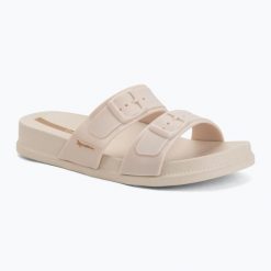 Klapki damskie Ipanema Leme Slide. Brązowe klapki damskie Ipanema, bez wzorów, z materiału, bez obcasa, bez zapięcia. Za 109.99 zł.