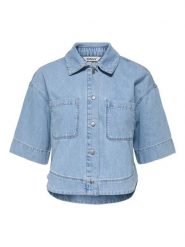 ONLY Bluzka dżinsowa w kolorze błękitnym rozmiar: XL. Niebieskie bluzki damskie Only, xl, bez wzorów, z bawełny, bez kołnierzyka, bez ramiączek. Za 118.84 zł.