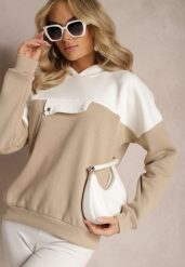 Beżowa Bawełniana Bluza z Kapturem i Łańcuszkiem Ambriella. Brązowe bluzy damskie Renee, bez wzorów, z bawełny, z kapturem. Za 89.99 zł.