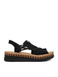 Rieker Sandały CEO-V7972-00 Czarny. Czarne sandały damskie Rieker, bez wzorów, ze skóry, bez obcasa, na koturnie, bez zapięcia. Za 319.99 zł.