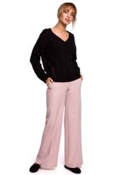 Sweter z Dekoltem w Serek - Czarny. Czarne swetry klasyczne damskie MOE, l, z materiału, bez kołnierzyka. Za 209.90 zł.