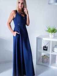 Sukienka Model Lucy 2 Navy - Jersa. Niebieskie sukienki damskie Jersa, bez wzorów, wizytowe, bez ramiączek. Za 668.78 zł.