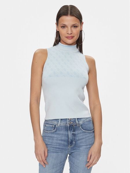 Guess Sweter Lise W3YR26 Z37K0 Błękitny Slim Fit. Niebieskie swetry klasyczne damskie Guess, xs, z syntetyku, bez kołnierzyka. Za 189.99 zł.