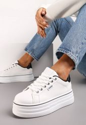 Biało-Czarne Sneakersy przed Kostkę na Grubej Podeszwie Kernia. Białe obuwie sportowe damskie Renee, przed kostkę, bez zapięcia. Za 79.99 zł.