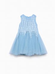 Abel & Lula Sukienka elegancka 5025 Błękitny Regular Fit. Niebieskie sukienki dziewczęce Abel & Lula, bez wzorów, z syntetyku, bez ramiączek. Za 399.99 zł.