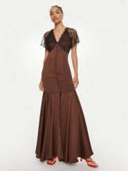ROTATE Sukienka wieczorowa Nolara 1127042910 Brązowy Slim Fit. Brązowe sukienki damskie ROTATE, bez wzorów, z syntetyku, wizytowe, bez ramiączek. Za 849.99 zł.