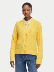Tommy Hilfiger Kardigan Mid Gg Cable WW0WW50078 Żółty jasny Regular Fit. Żółte kardigany damskie Tommy Hilfiger, xs, bez wzorów, z bawełny. Za 649.99 zł.