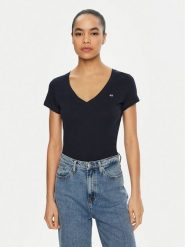 Tommy Jeans T-Shirt DW0DW20458 Granatowy Slim Fit. Niebieskie t-shirty damskie Tommy Jeans, xl, bez wzorów, z bawełny, bez kołnierzyka. Za 129.99 zł.