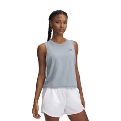 Top treningowy damski Under Armour Rush Energy Crop Tank. Szare koszulki sportowe damskie Under Armour, xl, bez wzorów, bez ramiączek. Za 99.99 zł.