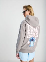 Bluza z kapturem Stitch - szary. Szare bluzy damskie Sinsay, l, bez wzorów, z kapturem. Za 49.99 zł.