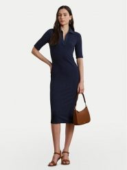 LAUREN RALPH LAUREN Sukienka dzianinowa 200973609001 Granatowy Slim Fit. Niebieskie sukienki damskie Lauren Ralph Lauren, bez wzorów, z dzianiny, bez ramiączek. Za 679.99 zł.