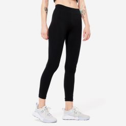 Legginsy fitness damskie Domyos slim. Czarne legginsy damskie DOMYOS, s, bez wzorów, z bawełny. Za 49.99 zł.