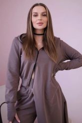Komplet dresowy bluza z dłuższym bokiem mocca. Bluzy damskie KESI, l, bez wzorów, z bawełny, bez kaptura. Za 334.56 zł.