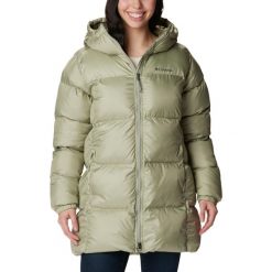 Kurtka sportowa damska Columbia Puffect Mid Hooded Jacket. Zielone kurtki sportowe damskie Columbia, bez wzorów, z materiału, z kapturem. Za 499.99 zł.