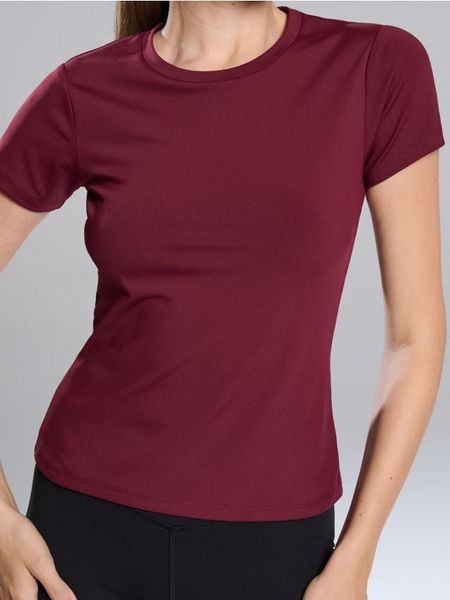 Koszulka z krótkim rękawem - bordowy. Czerwone koszulki damskie Sinsay, l, bez wzorów, bez kołnierzyka, bez ramiączek. Za 25.99 zł.