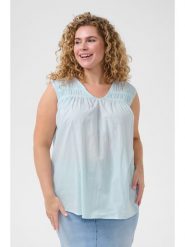 KAFFE curve Bluzka w kolorze błękitnym rozmiar: 44. Niebieskie bluzki damskie KAFFE curve, bez wzorów, z bawełny, bez kołnierzyka, bez ramiączek. Za 60.99 zł.