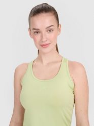 4F Top treningowy slim szybkoschnący damski - zielony L. Zielone koszulki sportowe damskie 4F, l, bez wzorów, z elastanu, bez ramiączek, na fitness i siłownię. W wyprzedaży za 49.99 zł.