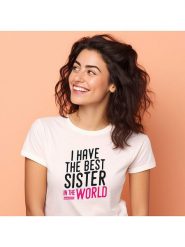 WOOOP Koszulka "I have the best sister in the world" w kolorze białym rozmiar: XXL. Białe bluzki damskie Wooop, xxl, bez wzorów, bez kołnierzyka, bez ramiączek. Za 56.99 zł.