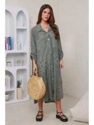 Rodier Lin Lniana sukienka w kolorze khaki rozmiar: M/L. Brązowe sukienki damskie Rodier Lin, bez wzorów, ze lnu, bez ramiączek. Za 184.46 zł.