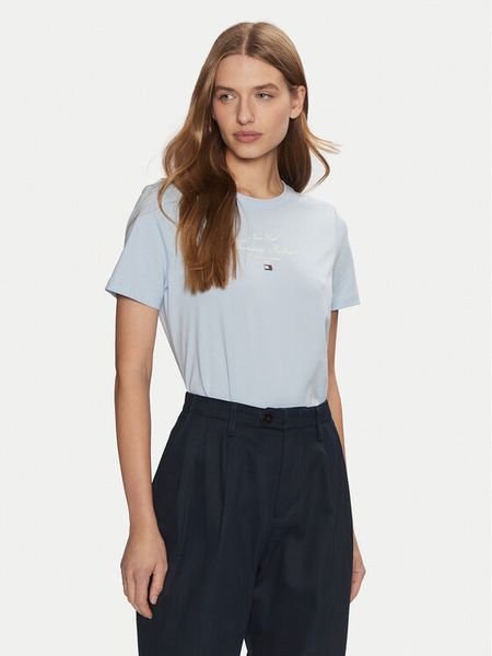 Tommy Hilfiger T-Shirt WW0WW43895 Błękitny Regular Fit. Niebieskie t-shirty damskie Tommy Hilfiger, l, bez wzorów, z bawełny, bez kołnierzyka. Za 122.99 zł.