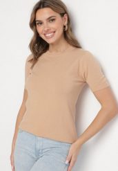 Ciemnobeżowy Sweter z Ozdobnymi Ściągaczami Sanarella. Brązowe swetry klasyczne damskie Born2be, uniwersalny, z jeansu, bez kołnierzyka. Za 59.99 zł.