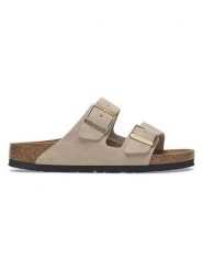 Birkenstock Skórzane klapki "Arizona" w kolorze beżowym rozmiar: 38. Brązowe klapki damskie Birkenstock, bez wzorów, z otwartym noskiem, bez obcasa, bez zapięcia. Za 424.95 zł.