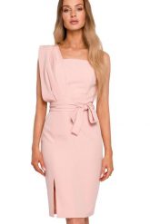 Sukienka koktajlowa na jedno ramię ołówkowa z rozcięciem różowa. Czerwone sukienki damskie Sukienki.shop, bez wzorów, wizytowe, bez ramiączek. Za 329.00 zł.