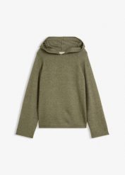 Sweter z kapturem. Zielone swetry klasyczne damskie bonprix, bez kołnierzyka. Za 124.99 zł.