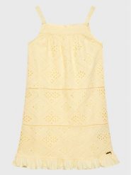 Guess Sukienka letnia J3GK23 WFGJ0 Żółty Regular Fit. Żółte sukienki dziewczęce Guess, z aplikacjami, z bawełny, bez ramiączek, proste. Za 189.99 zł.