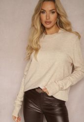 Beżowy Sweter o Klasycznym Kroju z Wełną Mairissa. Brązowe swetry klasyczne damskie Renee, l, z wełny, bez kołnierzyka. Za 54.99 zł.
