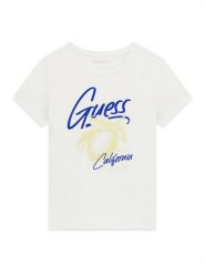 Guess T-Shirt J6GI01 K6YW4 Biały Regular Fit. Białe koszulki i t-shirty dziewczęce Guess, z aplikacjami, z bawełny, bez kołnierzyka, bez ramiączek. Za 99.99 zł.