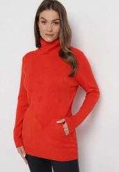 Czerwony Golf z Miękkiej Dzianiny Oamperie. Czerwone golfy damskie Born2be, l, bez wzorów, z dzianiny, bez ramiączek. Za 54.99 zł.