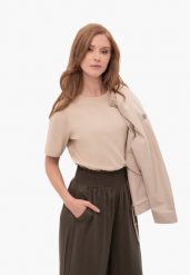 Gładka koszulka, Comfort Fit, T-LENI. Brązowe koszulki damskie Volcano, l, bez wzorów, z bawełny, bez kołnierzyka, bez ramiączek. Za 74.99 zł.