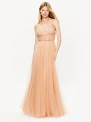 Elisabetta Franchi Sukienka wieczorowa AB-464-32E2-V750 Beżowy Regular Fit. Brązowe sukienki damskie Elisabetta Franchi, bez wzorów, z syntetyku, wizytowe, bez ramiączek. Za 2,569.00 zł.