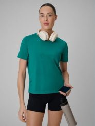 4F Koszulka treningowa loose szybkoschnąca damska - turkusowa S. Niebieskie koszulki damskie 4F, s, bez wzorów, bez kołnierzyka, bez ramiączek. Za 79.99 zł.